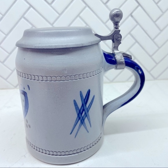 Vintage German Authentic Salt Glaze Handpainted Pottery Stein Mug Cobalt Blue - Picture 4 of 8